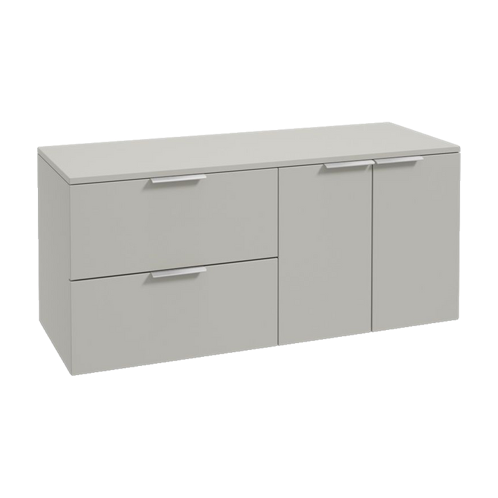 SONAS Stockholm 120cm wall hung two drawer & two door vanity unit in Matt Arctic Grey with brushed chrome handles
