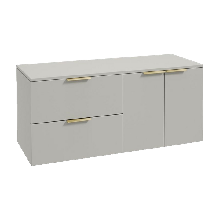 SONAS Stockholm 120cm wall hung two drawer & two door vanity unit in Matt Arctic Grey with brushed gold handles
