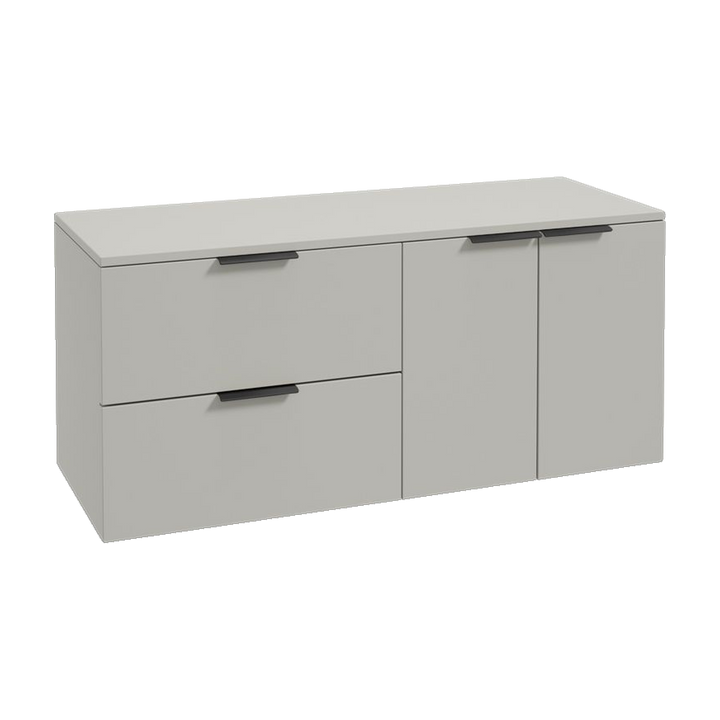 SONAS Stockholm 120cm wall hung two drawer & two door vanity unit in Matt Arctic Grey with matt black handles