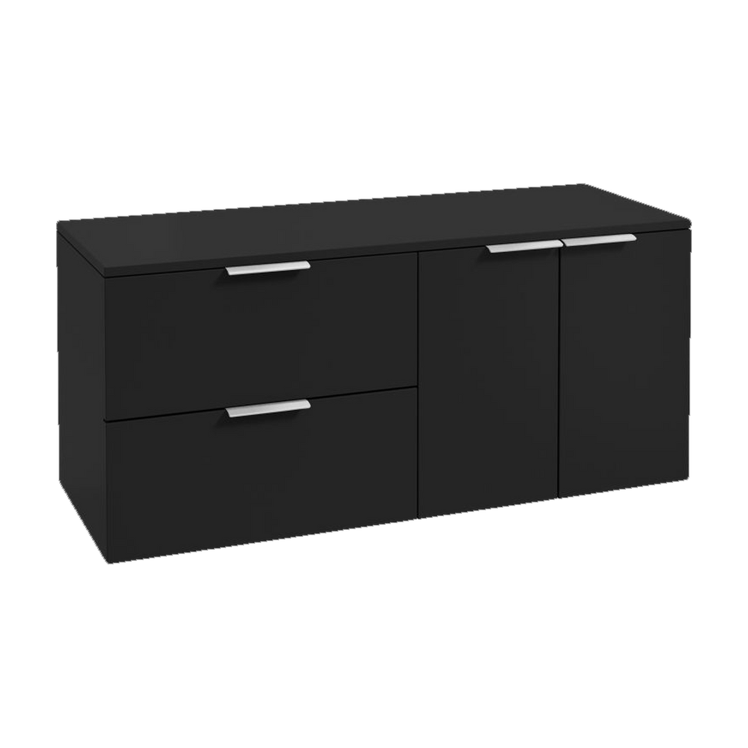 SONAS Stockholm 120cm wall hung two drawer & two door vanity unit in Matt Black with brushed chrome handles