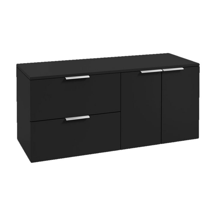 SONAS Stockholm 120cm wall hung two drawer & two door vanity unit in Matt Black with brushed chrome handles