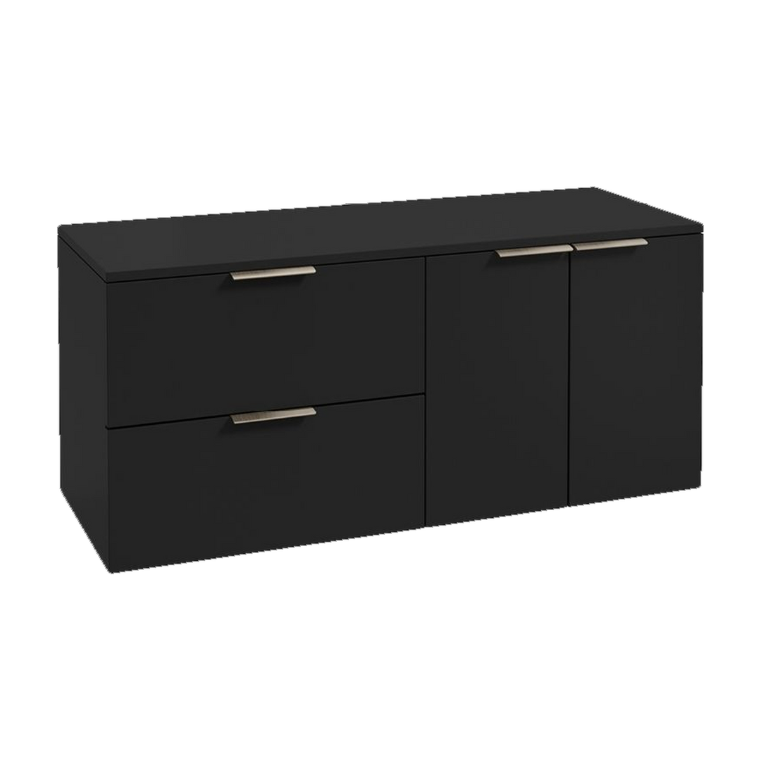 SONAS Stockholm 120cm wall hung two drawer & two door vanity unit in Matt Black with brushed nickel handles