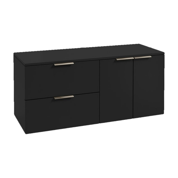 SONAS Stockholm 120cm wall hung two drawer & two door vanity unit in Matt Black with brushed nickel handles