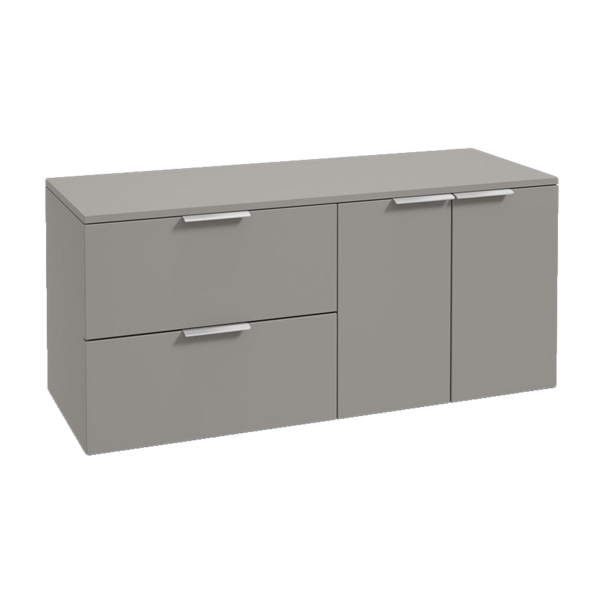 SONAS Stockholm 120cm wall hung two drawer & two door vanity unit in Matt Khaki with brushed chrome handles