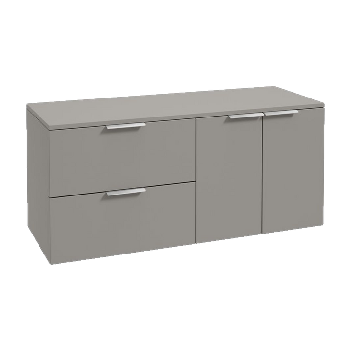 SONAS Stockholm 120cm wall hung two drawer & two door vanity unit in Matt Khaki with brushed chrome handles