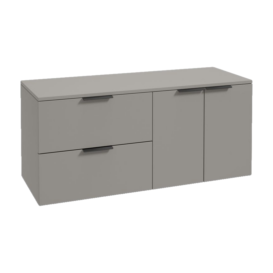 SONAS Stockholm 120cm wall hung two drawer & two door vanity unit in Matt Khaki with matt black handles