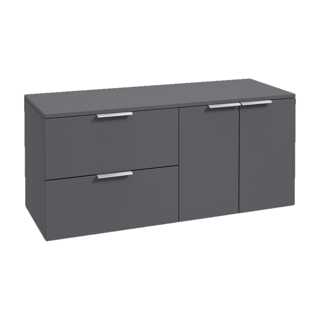 SONAS Stockholm 120cm wall hung two drawer & two door vanity unit in Matt Midnight Grey with brushed chrome handles