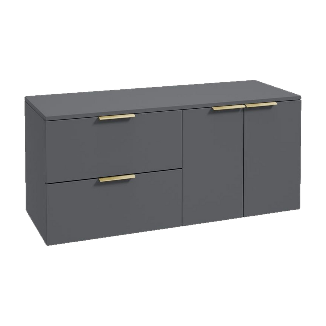 SONAS Stockholm 120cm wall hung two drawer & two door vanity unit in Matt Midnight Grey with brushed gold handles