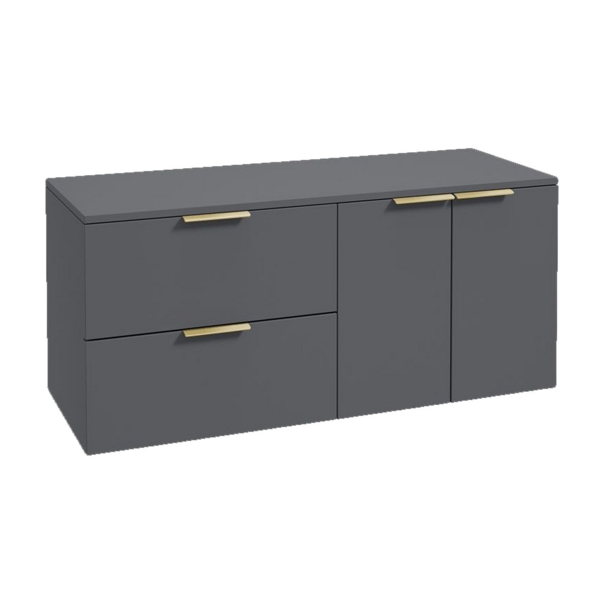 SONAS Stockholm 120cm wall hung two drawer & two door vanity unit in Matt Midnight Grey with brushed gold handles