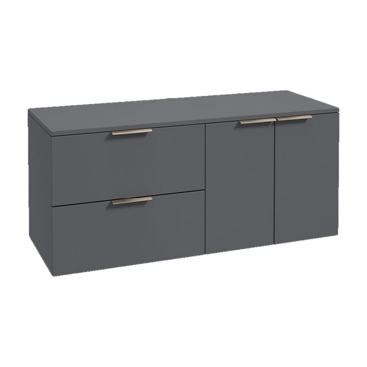 SONAS Stockholm 120cm wall hung two drawer & two door vanity unit in Matt Midnight Grey with brushed nickel handles