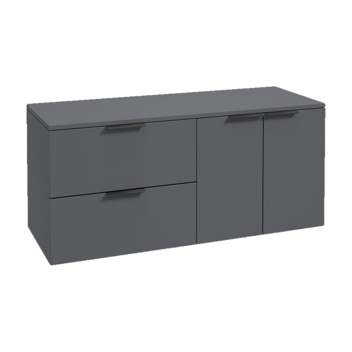 SONAS Stockholm 120cm wall hung two drawer & two door vanity unit in Matt Midnight Grey with matt black handles