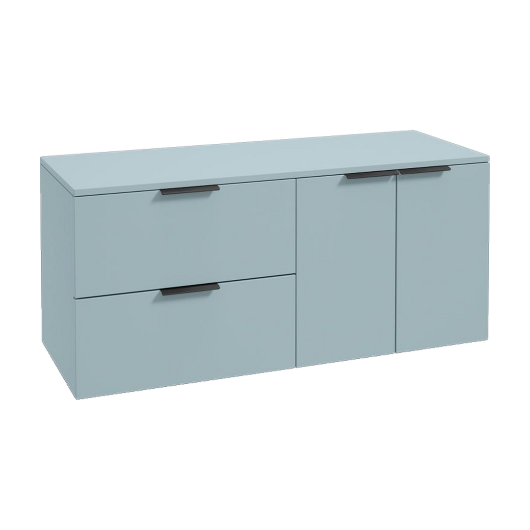 SONAS Stockholm 120cm wall hung two drawer & two door vanity unit in Matt Morning Sky Blue with matt black handles