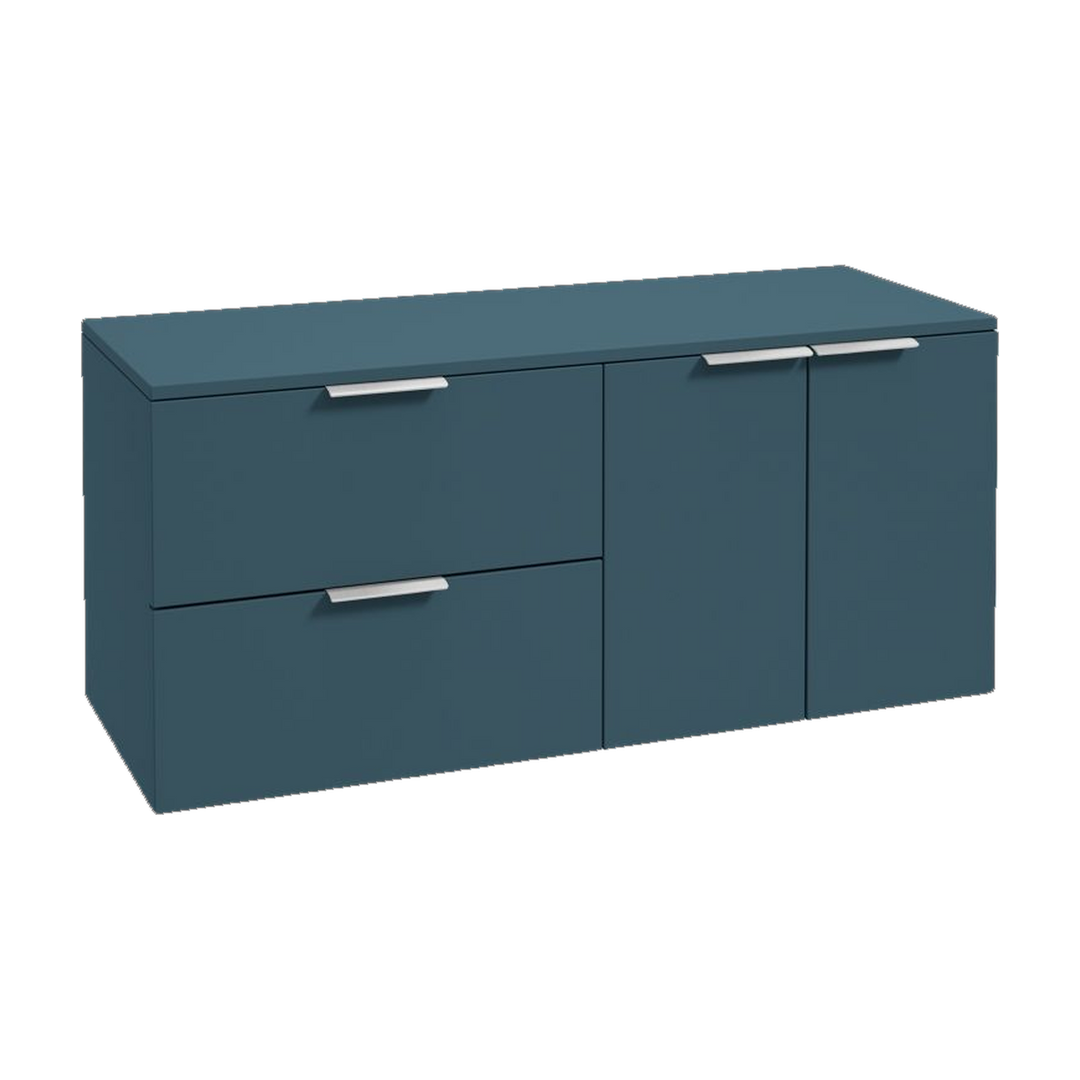 SONAS Stockholm 120cm wall hung two drawer & two door vanity unit in Matt Ocean Blue with brushed chrome handles