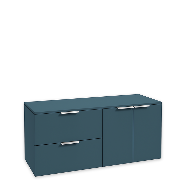 SONAS Stockholm 120cm wall hung two drawer & two door vanity unit in Matt Ocean Blue with brushed chrome handles