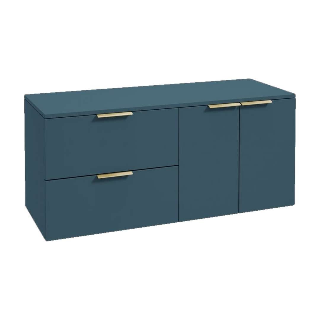 SONAS Stockholm 120cm wall hung two drawer & two door vanity unit in Matt Ocean Blue with brushed gold handles