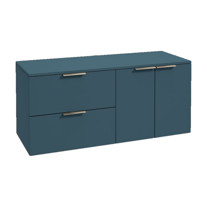 SONAS Stockholm 120cm wall hung two drawer & two door vanity unit in Matt Ocean Blue with brushed nickel handles