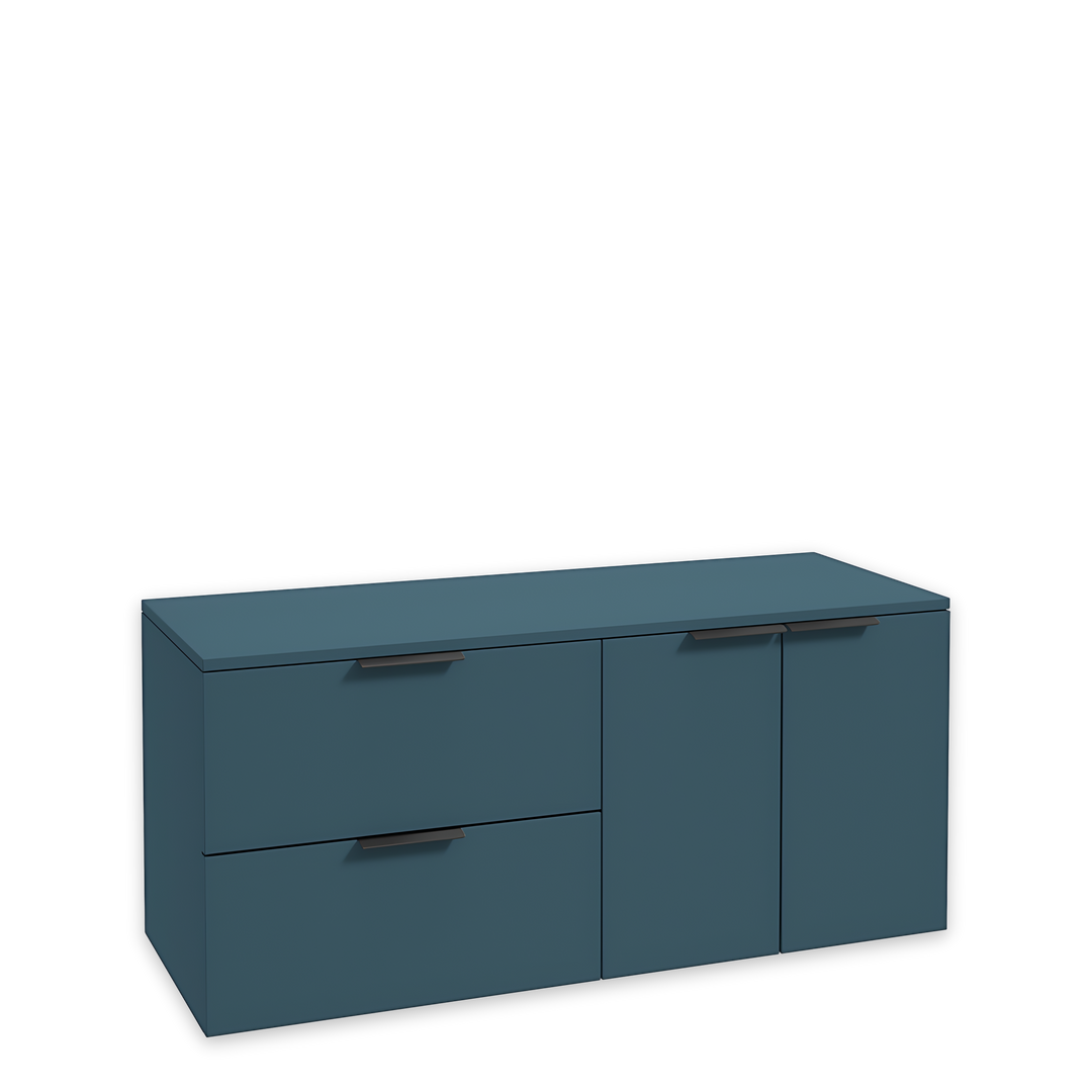 SONAS Stockholm 120cm wall hung two drawer & two door vanity unit in Matt Ocean Blue with matt black handles
