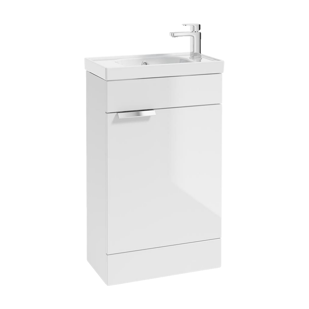 SONAS Stockholm 50cm floorstanding cloakroom vanity unit in Gloss White with brushed chrome handles