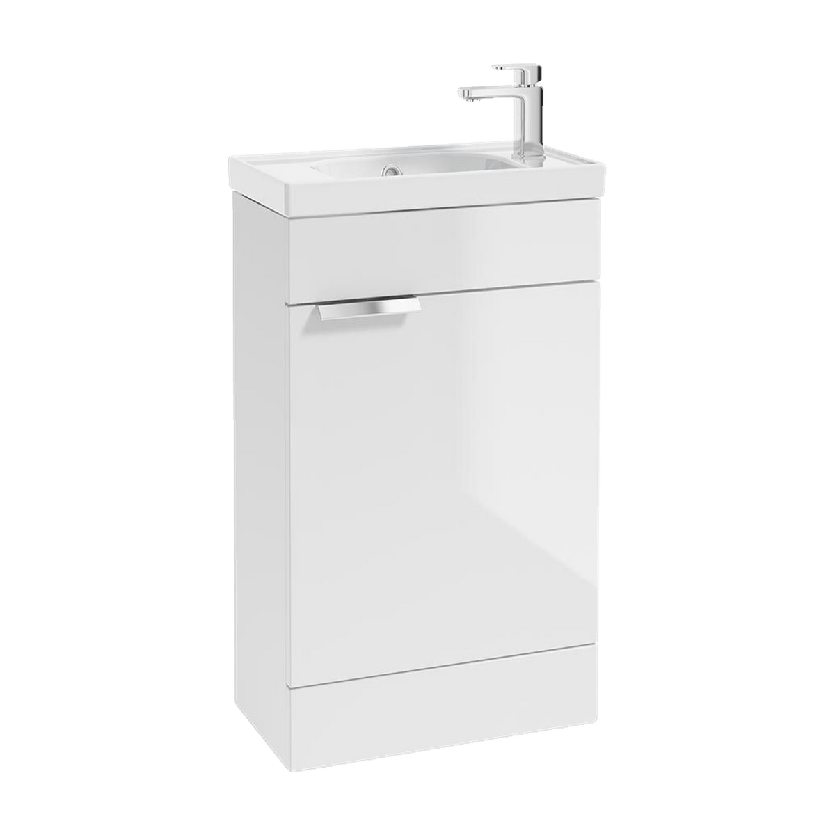SONAS Stockholm 50cm floorstanding cloakroom vanity unit in Gloss White with brushed chrome handles