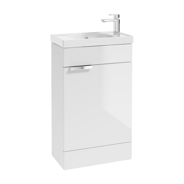 SONAS Stockholm 50cm floorstanding cloakroom vanity unit in Gloss White with brushed chrome handles