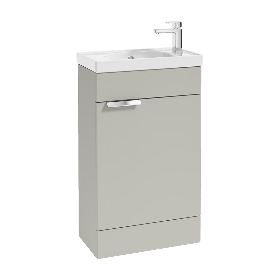 SONAS Stockholm 50cm floorstanding cloakroom vanity unit in Matt Arctic Grey with brushed chrome handles