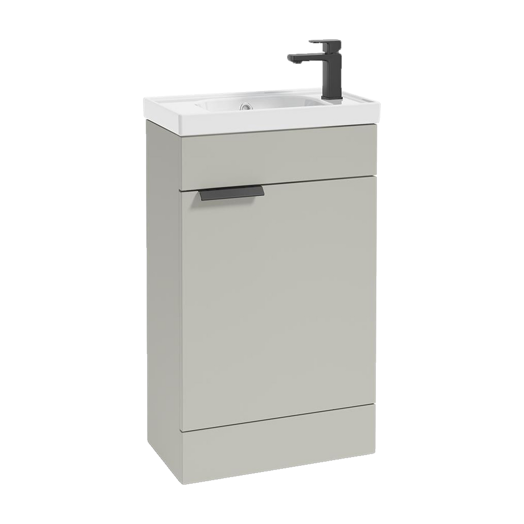 SONAS Stockholm 50cm floorstanding cloakroom vanity unit in Matt Arctic Grey with matt black handles