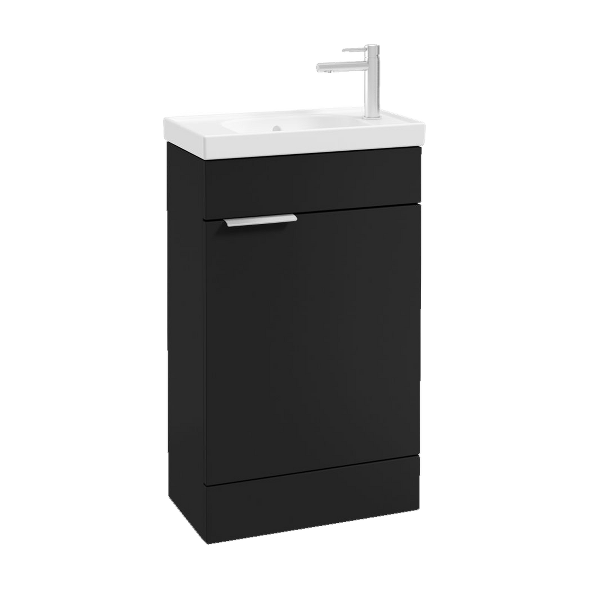 SONAS Stockholm 50cm floorstanding cloakroom vanity unit in Matt Black with brushed chrome handles
