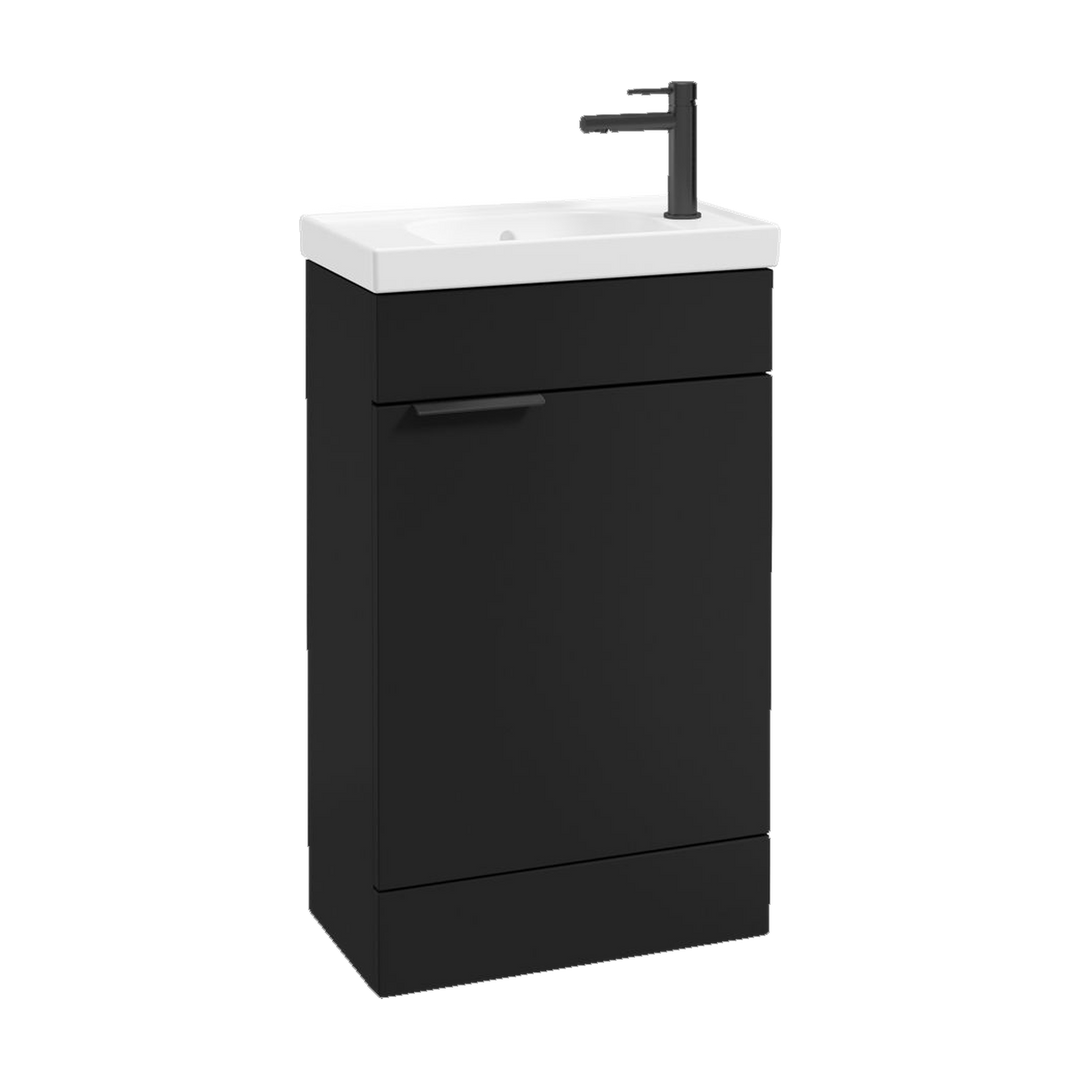 SONAS Stockholm 50cm floorstanding cloakroom vanity unit in Matt Black with matt black handles