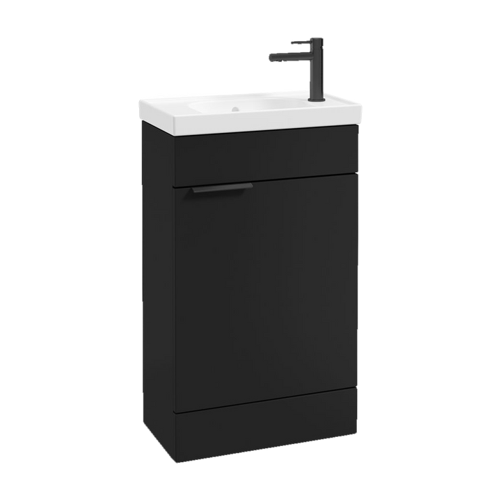 SONAS Stockholm 50cm floorstanding cloakroom vanity unit in Matt Black with matt black handles