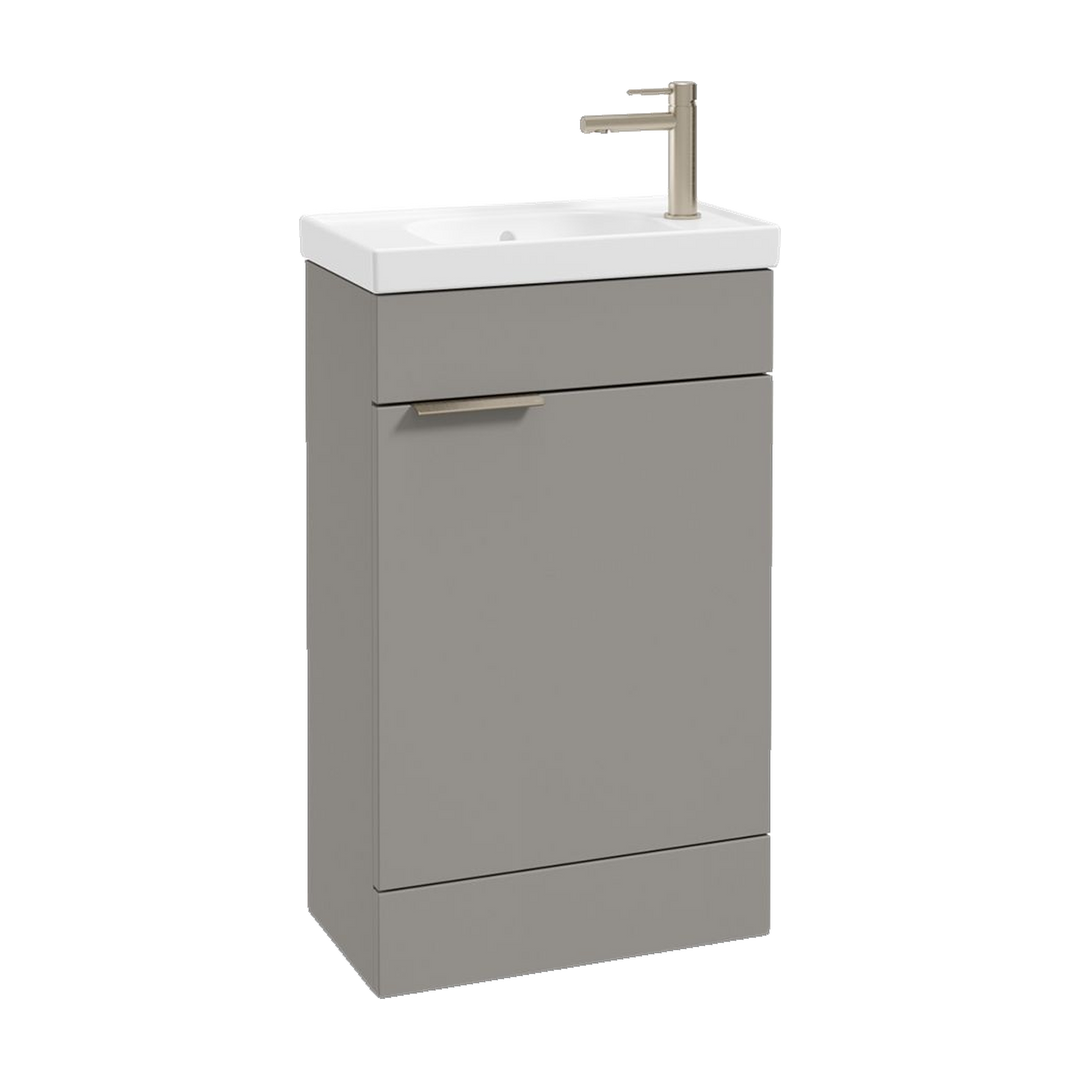 SONAS Stockholm 50cm floorstanding cloakroom vanity unit in Matt Khaki with brushed nickel handles