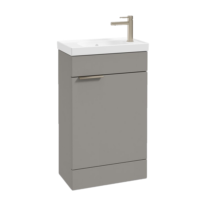 SONAS Stockholm 50cm floorstanding cloakroom vanity unit in Matt Khaki with brushed nickel handles