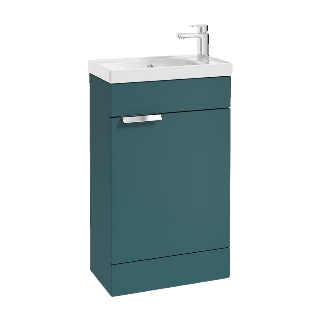 SONAS Stockholm 50cm floorstanding cloakroom vanity unit in Matt Ocean Blue with brushed chrome handles