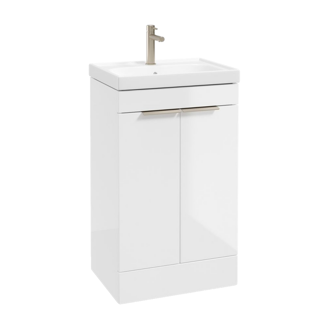 SONAS Stockholm 50cm floorstanding two door vanity unit in Gloss White with brushed nickel handles