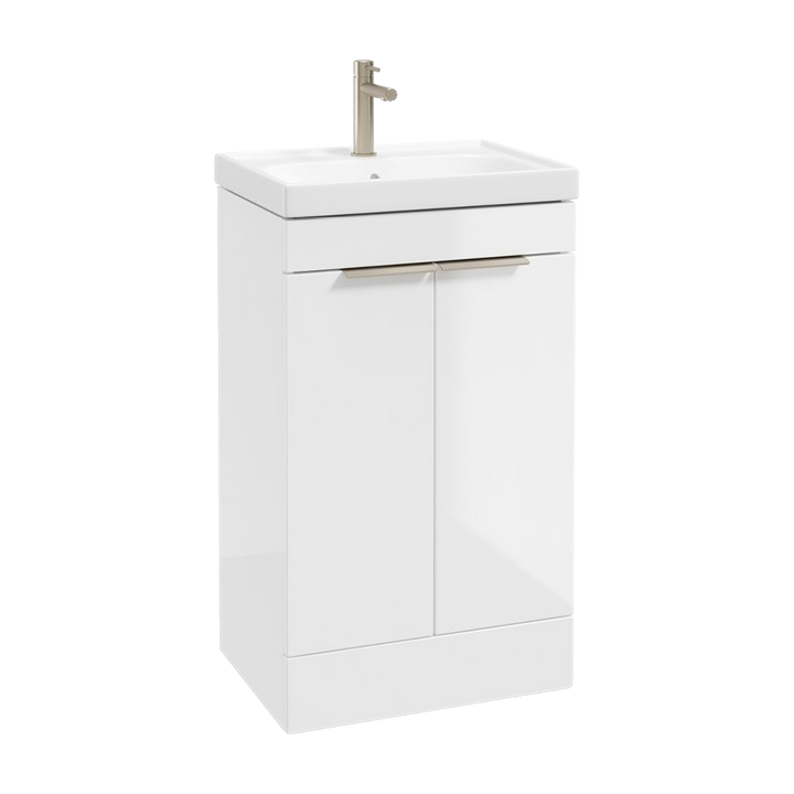 SONAS Stockholm 50cm floorstanding two door vanity unit in Gloss White with brushed nickel handles