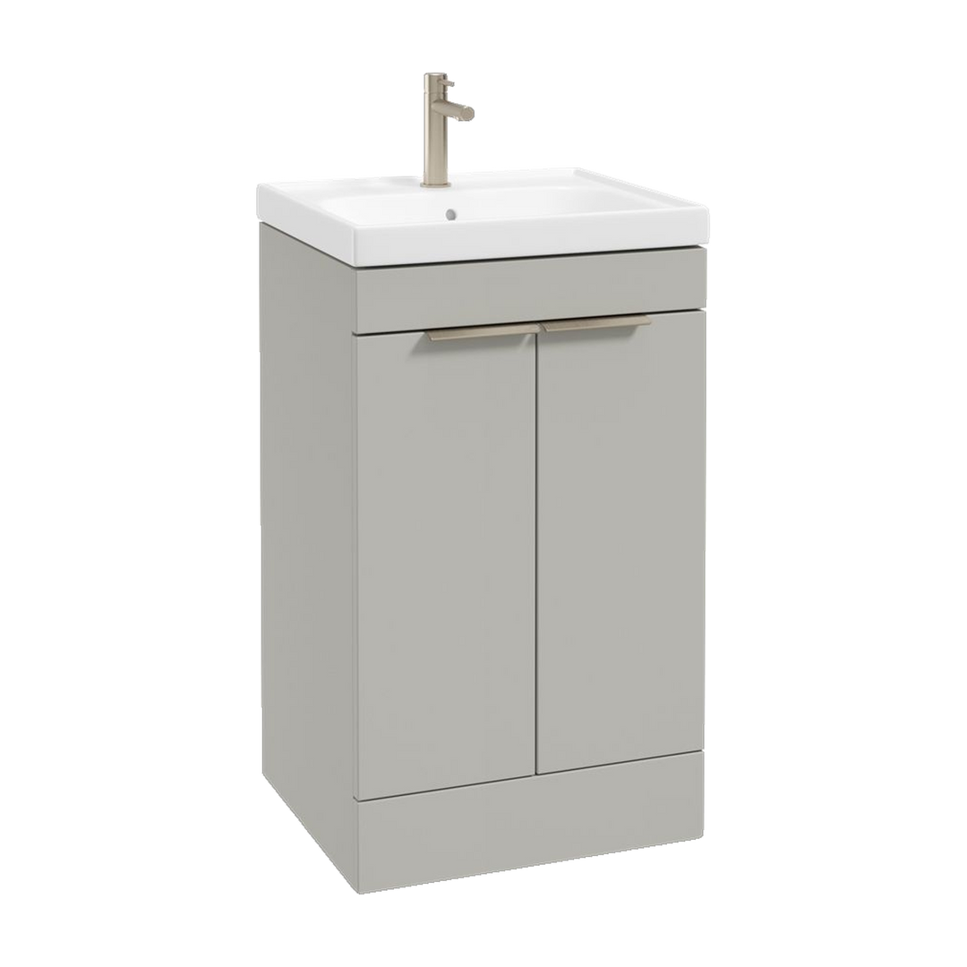 SONAS Stockholm 50cm floorstanding two door vanity unit in Matt Arctic Grey with brushed nickel handles
