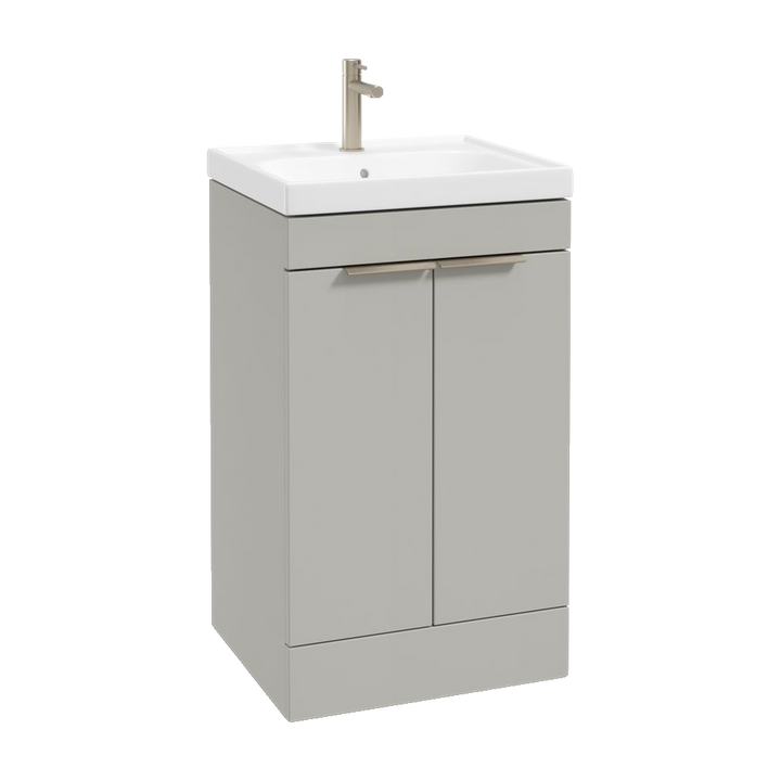 SONAS Stockholm 50cm floorstanding two door vanity unit in Matt Arctic Grey with brushed nickel handles