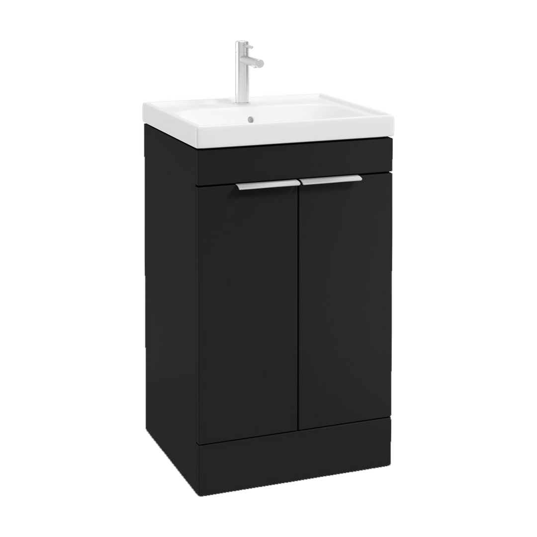 SONAS Stockholm 50cm floorstanding two door vanity unit in Matt Black with brushed chrome handles