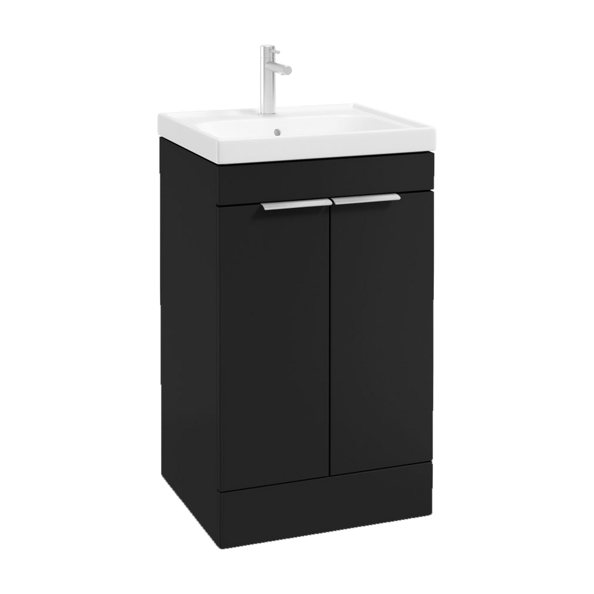 SONAS Stockholm 50cm floorstanding two door vanity unit in Matt Black with brushed chrome handles