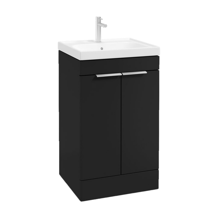 SONAS Stockholm 50cm floorstanding two door vanity unit in Matt Black with brushed chrome handles