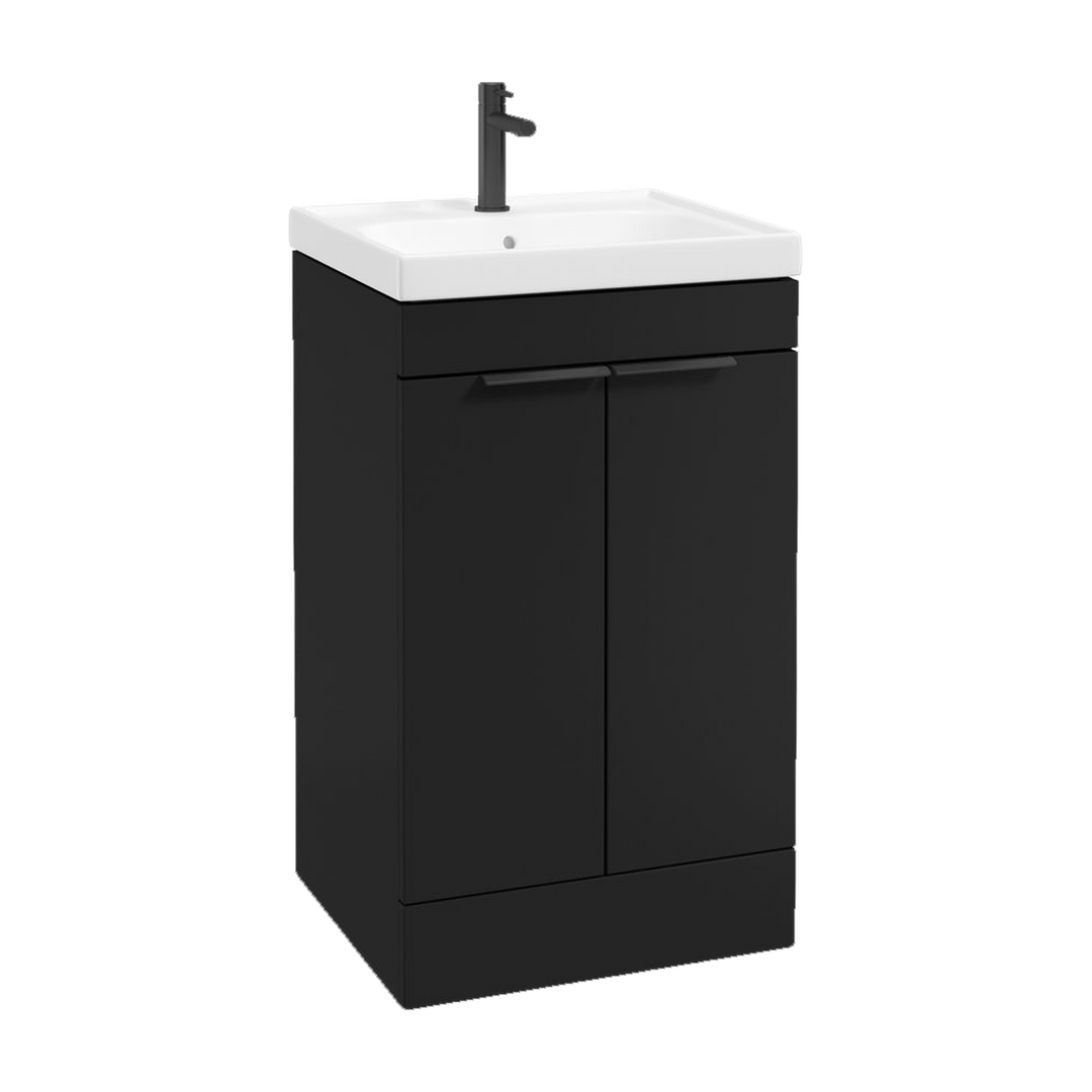 SONAS Stockholm 50cm floorstanding two door vanity unit in Matt Black with matt black handles