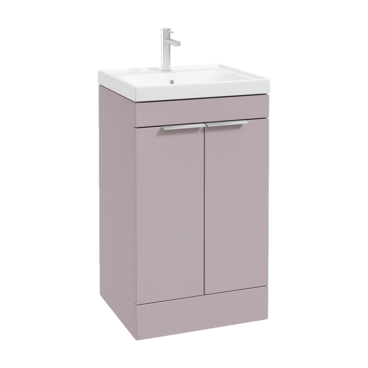 SONAS Stockholm 50cm floorstanding two door vanity unit in Matt Cashmere Pink with brushed chrome handles