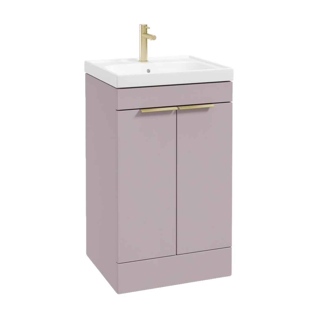 SONAS Stockholm 50cm floorstanding two door vanity unit in Matt Cashmere Pink with brushed gold handles