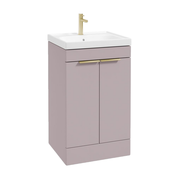 SONAS Stockholm 50cm floorstanding two door vanity unit in Matt Cashmere Pink with brushed gold handles