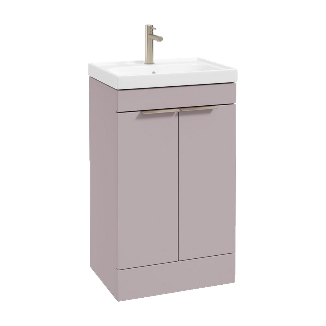 SONAS Stockholm 50cm floorstanding two door vanity unit in Matt Cashmere Pink with brushed nickel handles