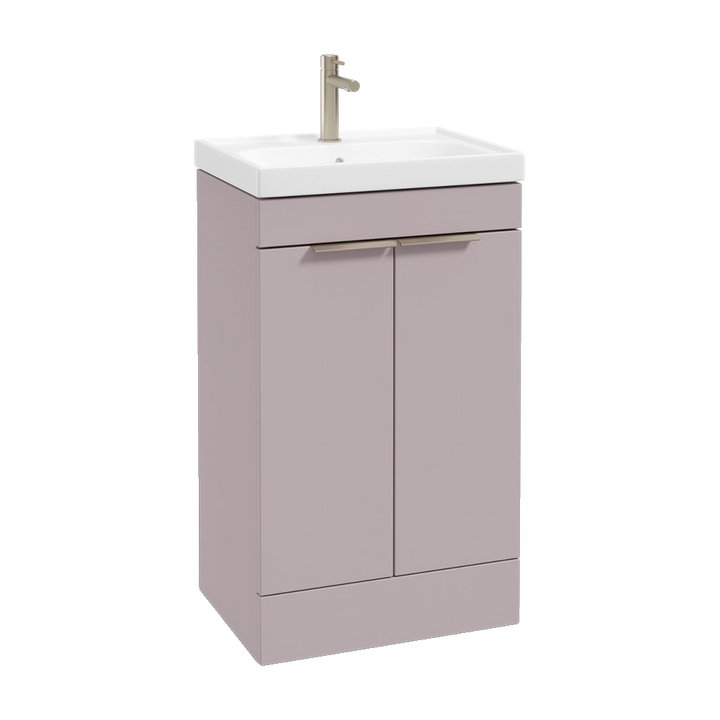 SONAS Stockholm 50cm floorstanding two door vanity unit in Matt Cashmere Pink with brushed nickel handles