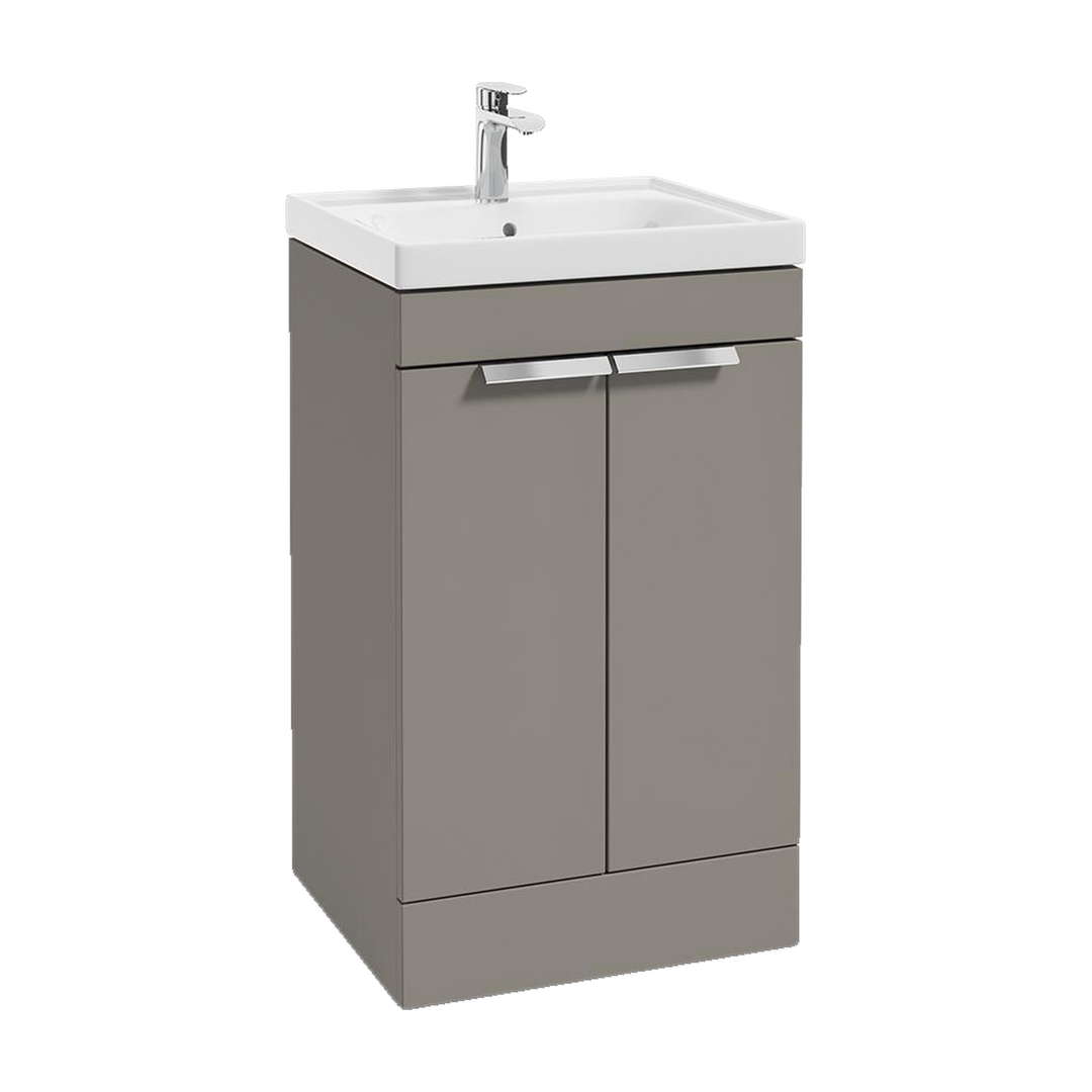 SONAS Stockholm 50cm floorstanding two door vanity unit in Matt Khaki with brushed chrome handles