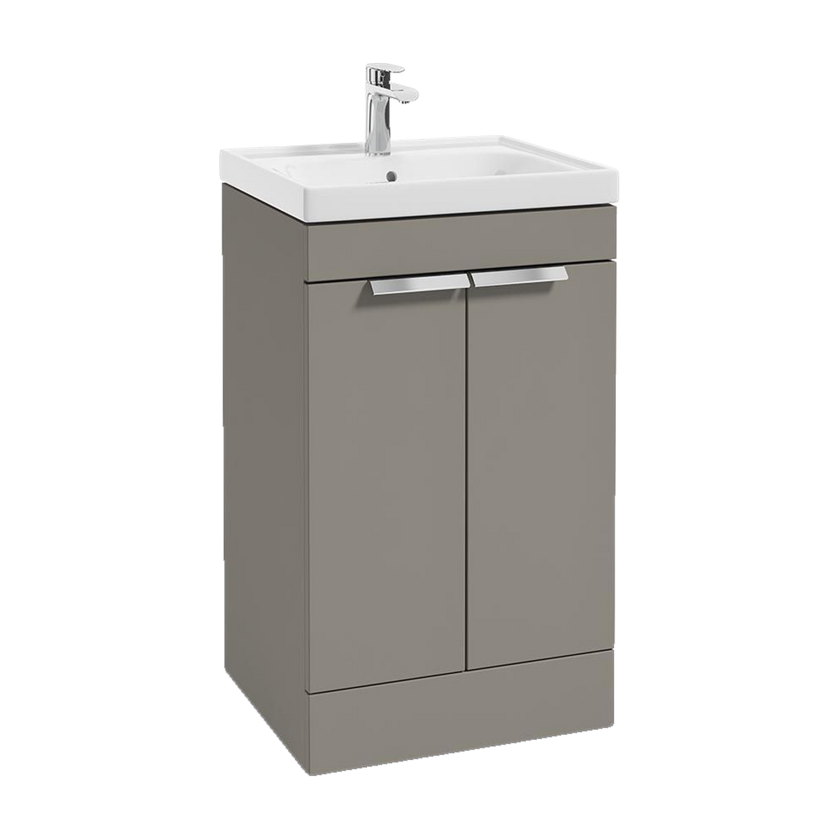 SONAS Stockholm 50cm floorstanding two door vanity unit in Matt Khaki with brushed chrome handles