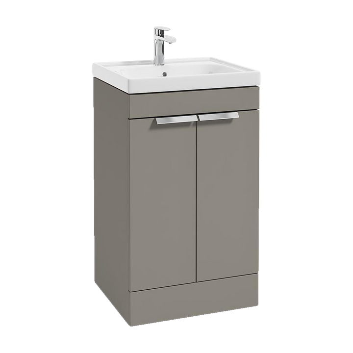 SONAS Stockholm 50cm floorstanding two door vanity unit in Matt Khaki with brushed chrome handles