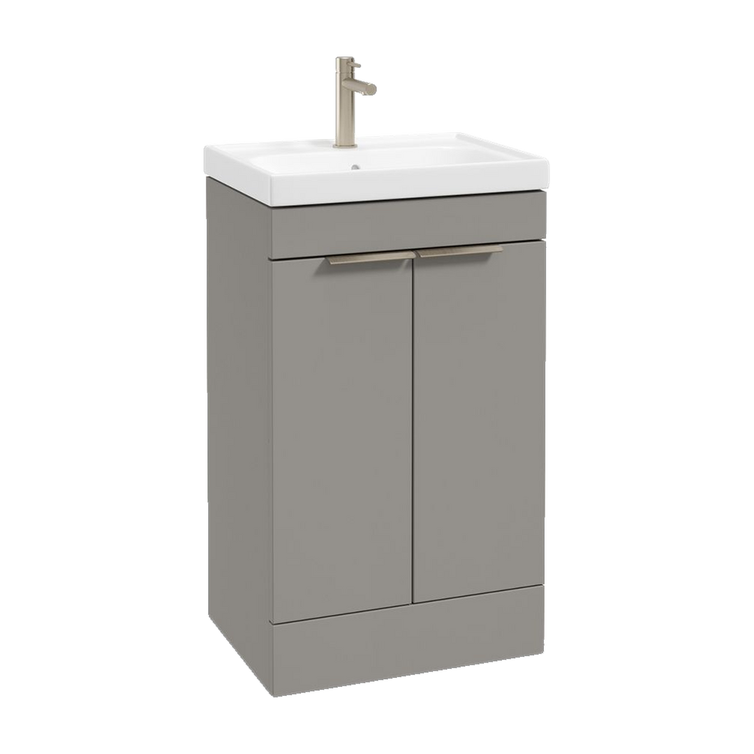 SONAS Stockholm 50cm floorstanding two door vanity unit in Matt Khaki with brushed nickel handles