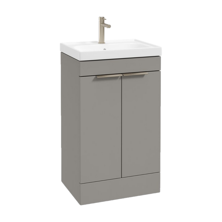 SONAS Stockholm 50cm floorstanding two door vanity unit in Matt Khaki with brushed nickel handles